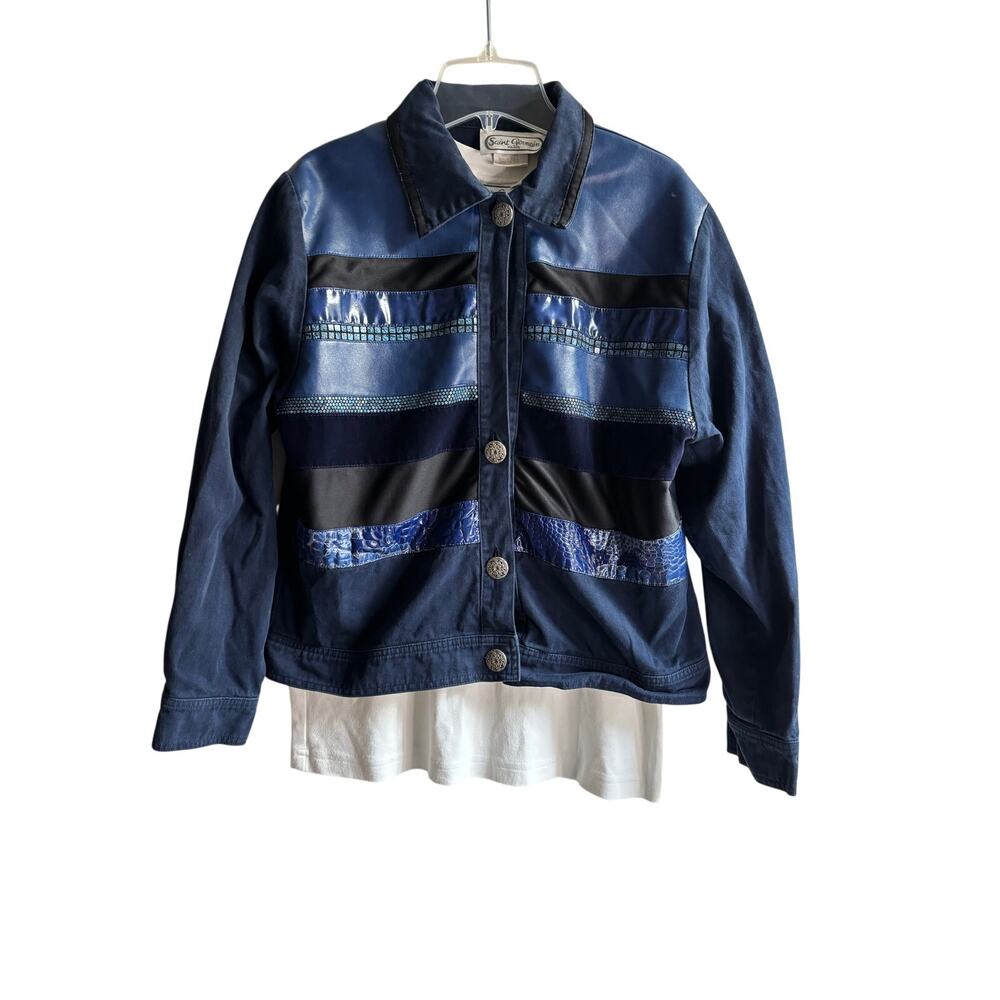 Vintage Saint Germain Paris Jacket & Top Blue Textured Statement Set Size Medium